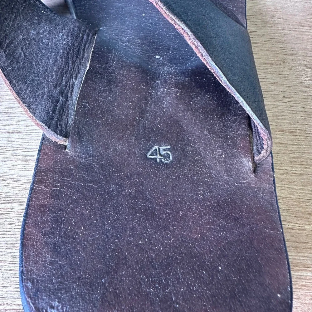 Mens Dark Brown Leather Thong Sandals Handcrafted Boho Slip On Size 45 EU